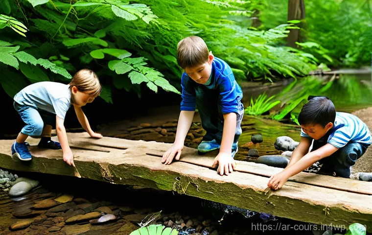 야외 교육과 인성 발달의 시너지 - **Prompt: Children Exploring a Forest with Curiosity**
    "A vibrant, detailed illustration of a di...