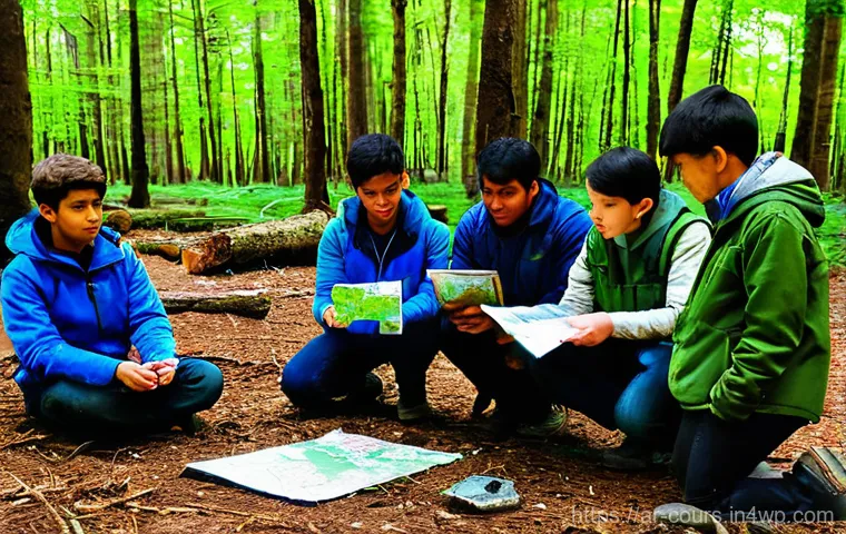 야외 학습의 효과적인 커뮤니케이션 전략 - **Prompt 1: Navigating Nature's Challenges Through Non-Verbal Communication**
    "A diverse group o...