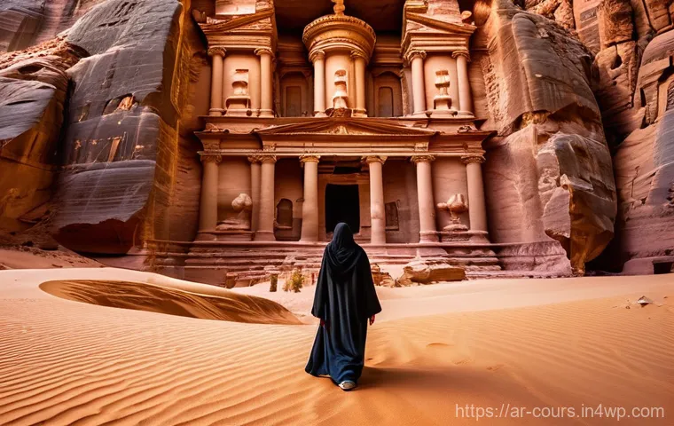 자연 탐방과 역사 교육의 융합 - **Prompt 1: Ancient Wonders of the Desert**
"A majestic, wide-angle shot of a lone traveler, a w...