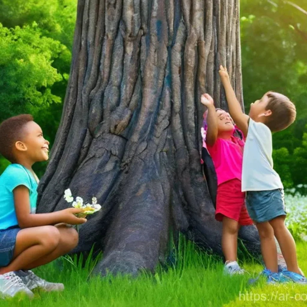 야외 학습 환경 조성 방법 - **Prompt:** A vibrant, sun-drenched scene depicting a group of diverse children, aged 6-10, joyfully...