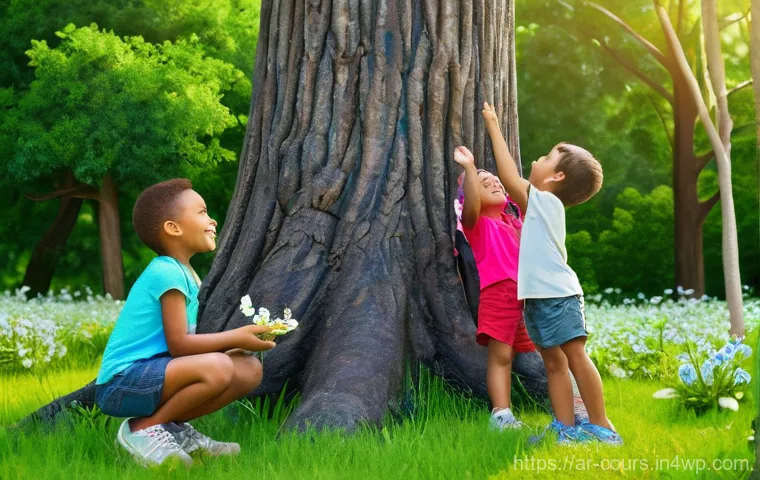 야외 학습 환경 조성 방법 - **Prompt:** A vibrant, sun-drenched scene depicting a group of diverse children, aged 6-10, joyfully...