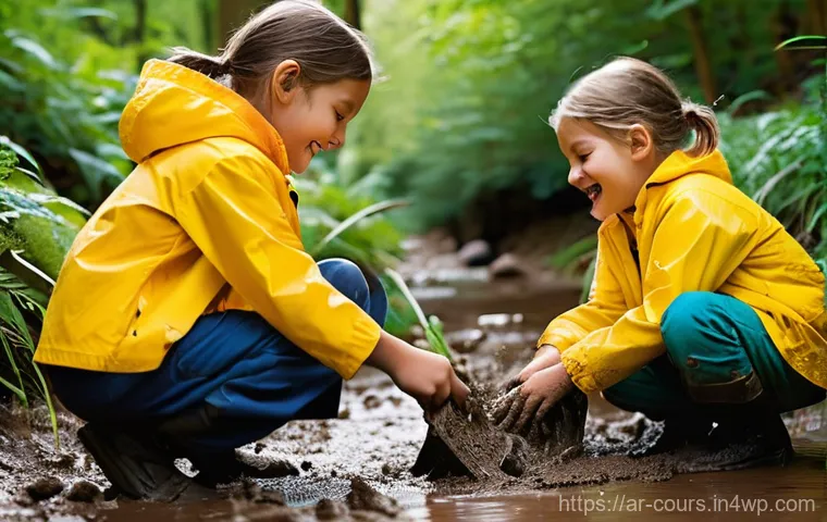 야외 과학 교육의 중요성 - **Prompt 1: Outdoor Sensory Exploration**
    "A group of diverse children, aged 6-10, are joyfully ...