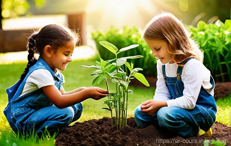 야외 과학 교육의 중요성 - **Prompt 2: Collaborative Nature Building Project**
    "Two cheerful children, aged 8-12, are worki...