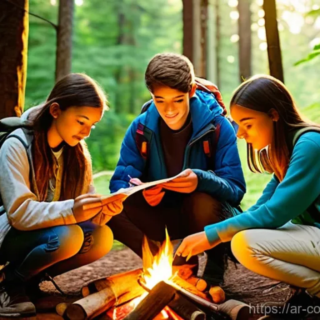 해외 야외 학습 프로그램 비교 분석 - **Prompt:** A diverse group of four teenagers (two boys, two girls, all appearing around 15-17 years...