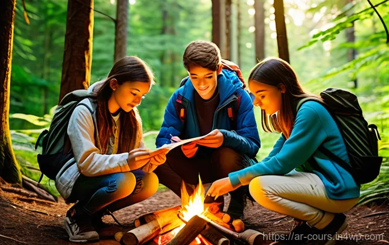 해외 야외 학습 프로그램 비교 분석 - **Prompt:** A diverse group of four teenagers (two boys, two girls, all appearing around 15-17 years...