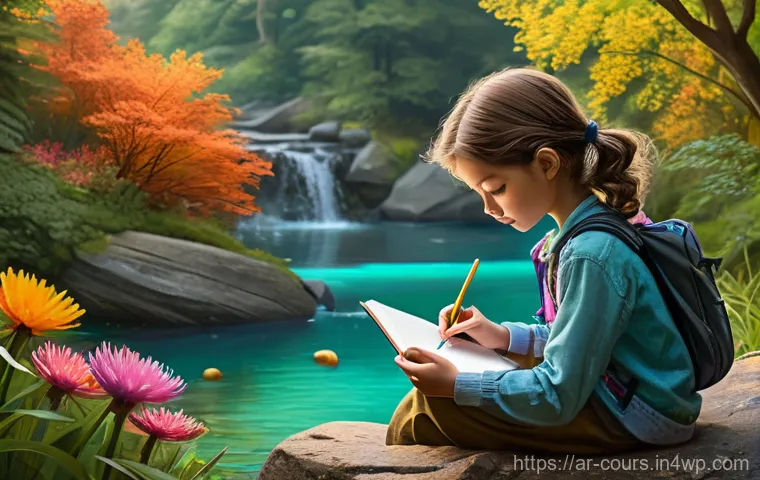 자연 관찰을 통한 학습법 - **Prompt 1: The Silent Teacher**
    A serene, sun-dappled forest scene. A young person, perhaps a t...