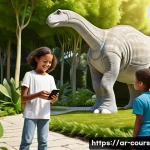 Home 22 야외 학습을 위한 교육적 기술 도구 - **Augmented Reality Discovery in a Vibrant Garden**
A group of diverse children, aged 8-12, are ...