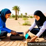 Home 18 야외 학습과 STEM 교육의 융합 - A group of diverse Arab students wearing casual outdoor clothes and modest attire with some girls we...